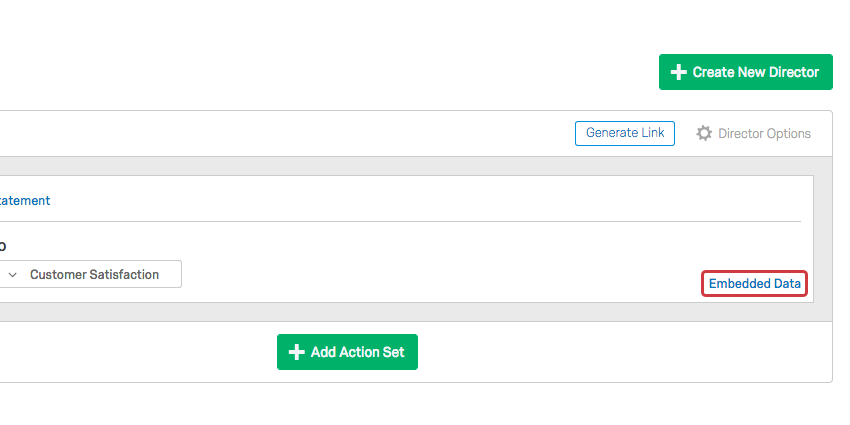 Embedded Data option in bottom-right corner of action set