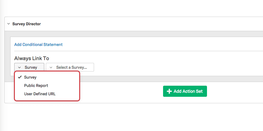 Dropdown list underneath the words "Always Link To"