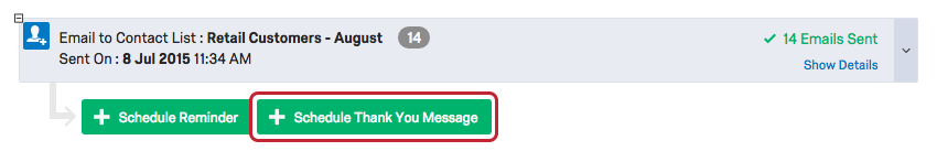 Schedule Thank You email button under distribution