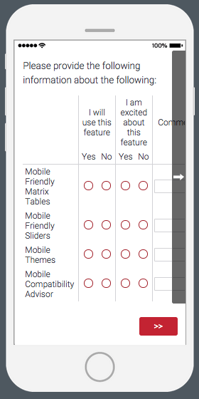Des questions côte à côte à faire défiler sur un mobile