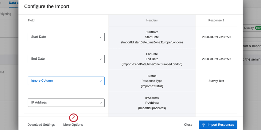 click more options to load your response mapping settings