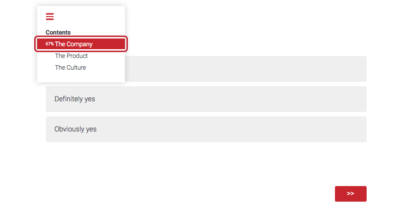 Selecting a section from the table of contents