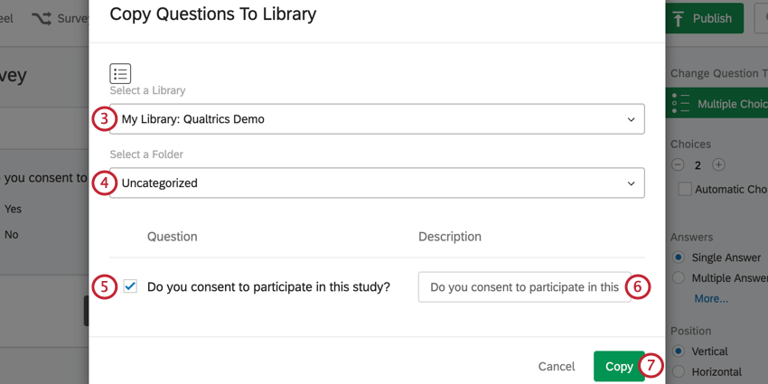 selecting which questions from a block to copy to a the library