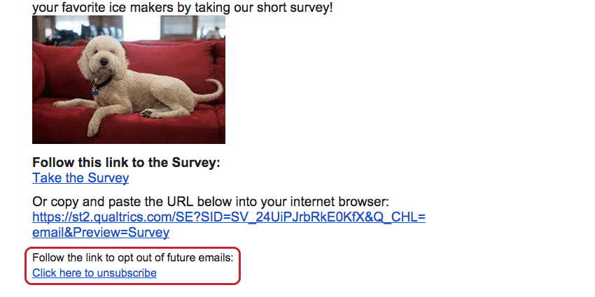 Opt-out-Link zur Umfrage unten in der E-Mail-Nachricht