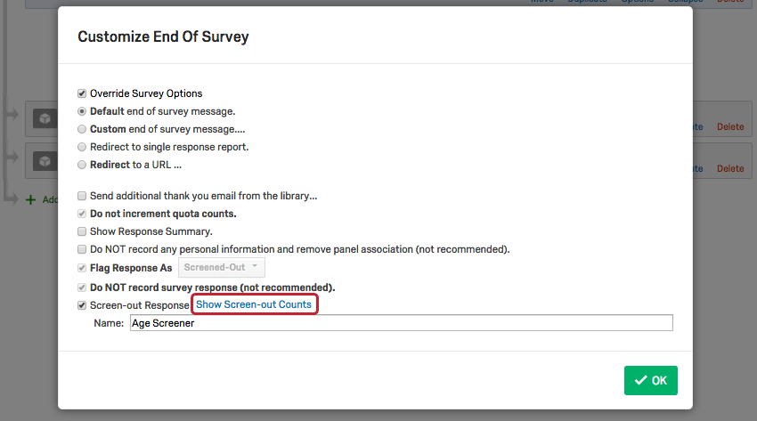Link Screenout-Zählungen anzeigen