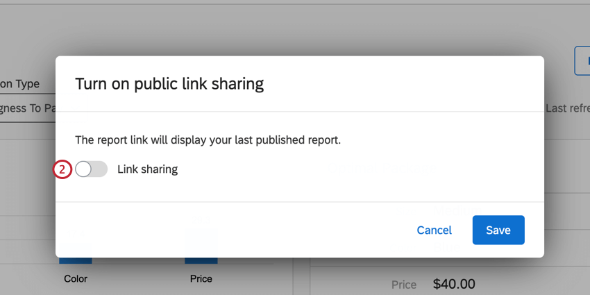 the link sharing toggle for turning on the public report