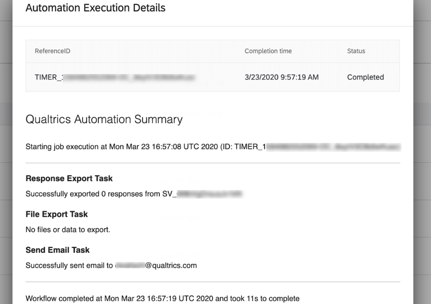 un informe de una ejecución de automatización exitosa