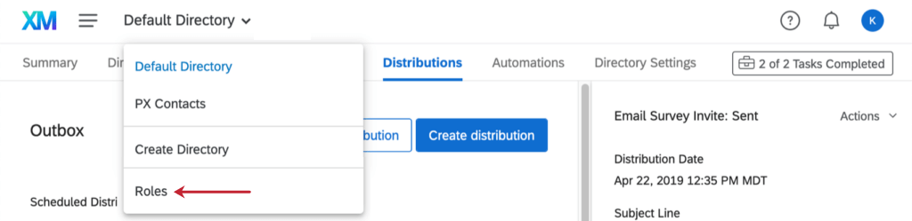 Come accedere ai ruoli dal menu a tendina in cima alla directory