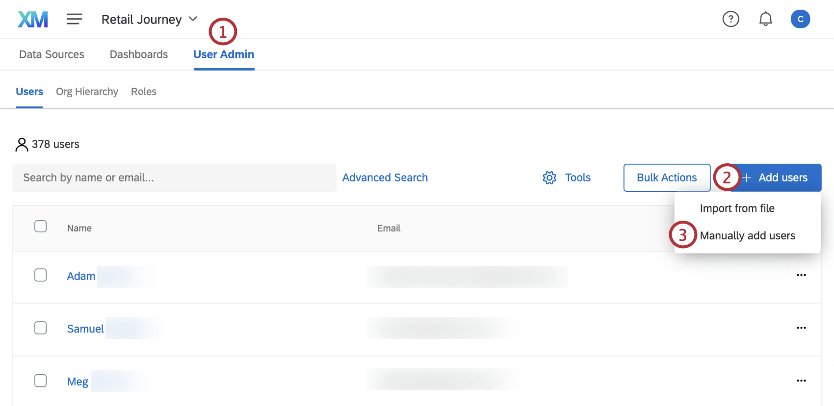 Adicionar usuários em azul no canto superior direito