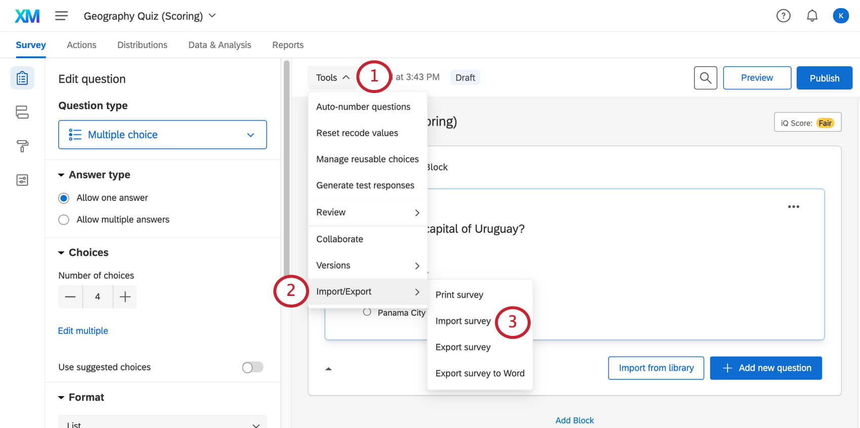 Import Export menu under Tools