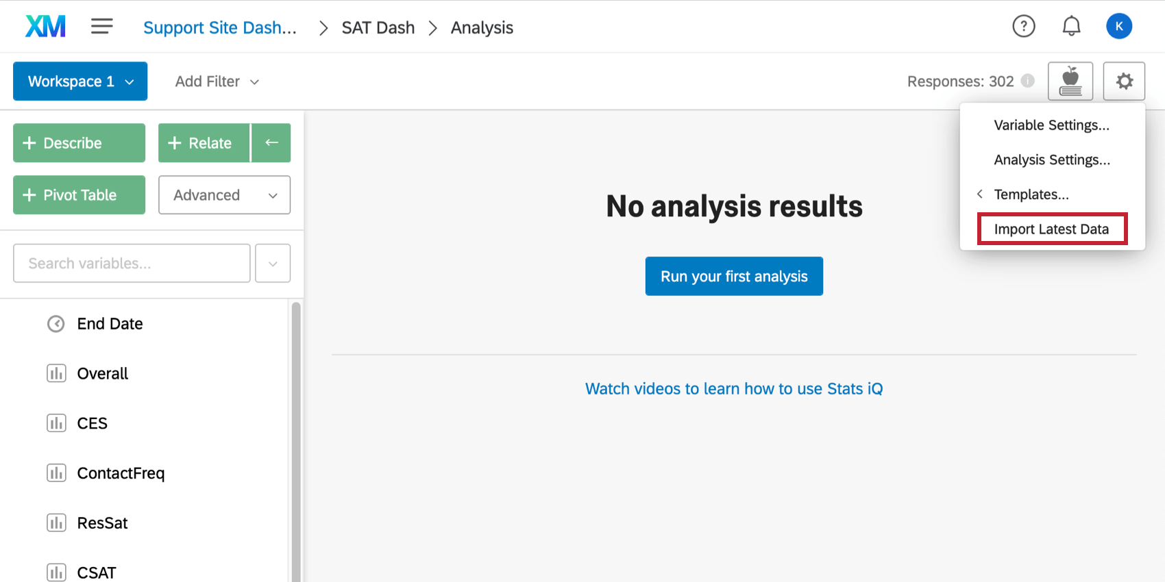 Stats iQ. Aforementioned button in upper-right