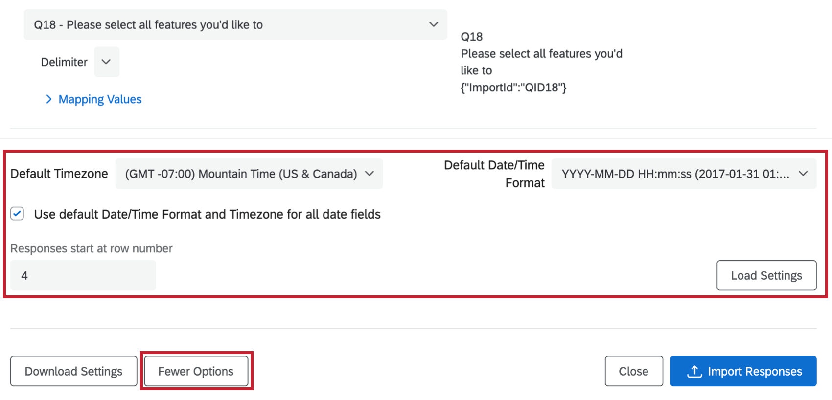 Load Settings option in bottom right and Few Options in bottom left of Configure Response