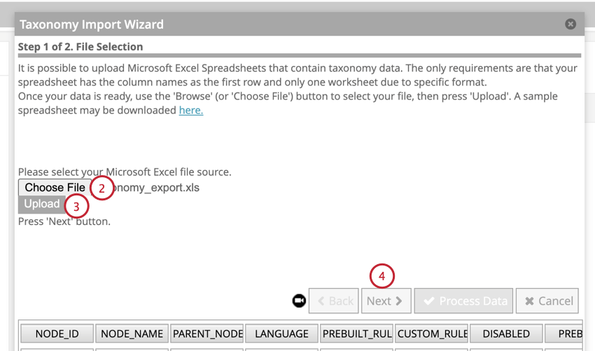 selecting the taxonomy file saved on your computer