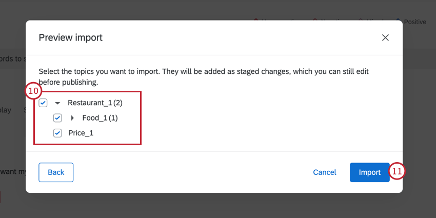 previewing the import