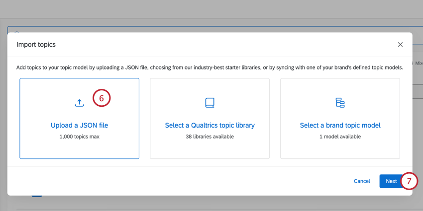 selecting "upload a json file"