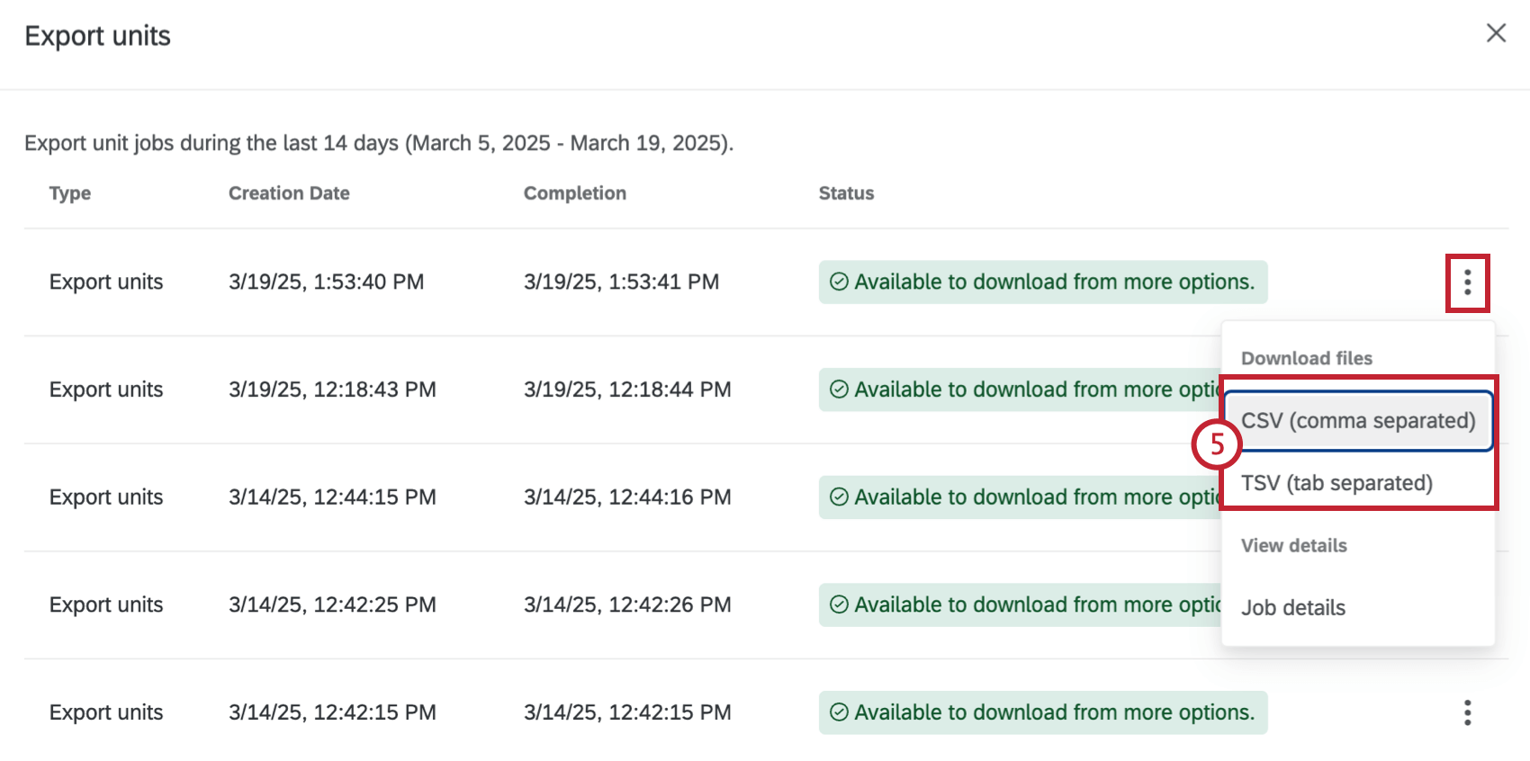 options pour limportation dunités