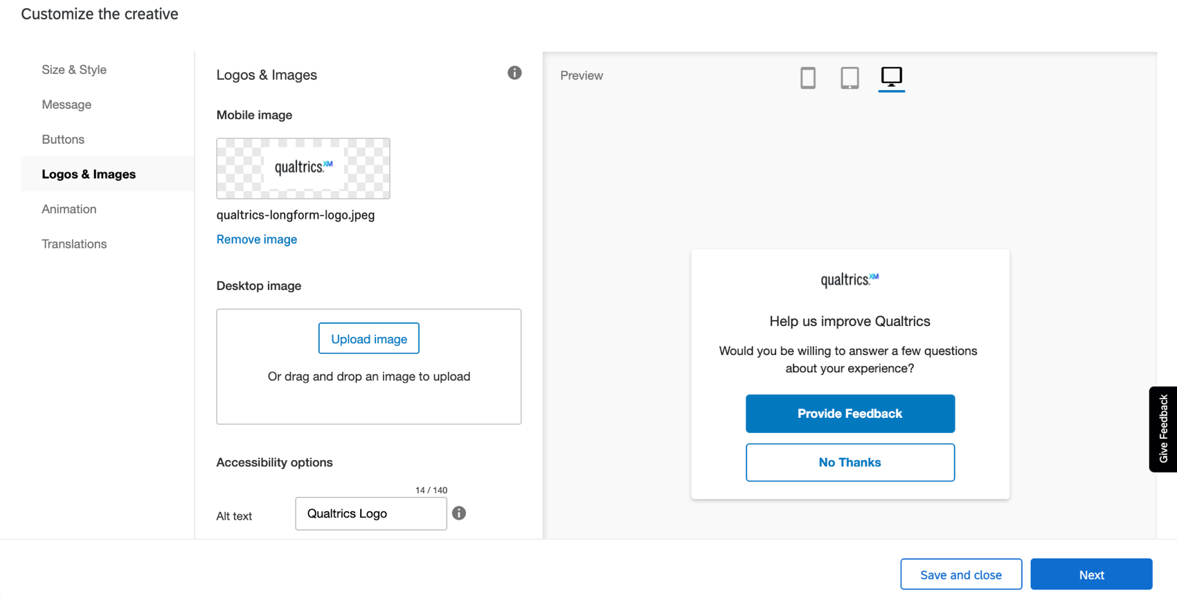 Imagen de un proyecto de opinión sobre el sitio web/de la aplicación que se está editando