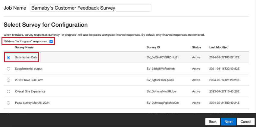 choosing a survey to import