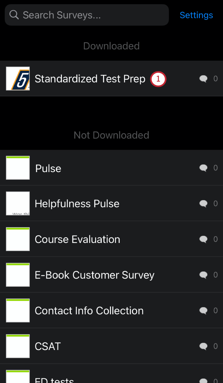 Seleccionar una encuesta descargada de una lista en la aplicación offline