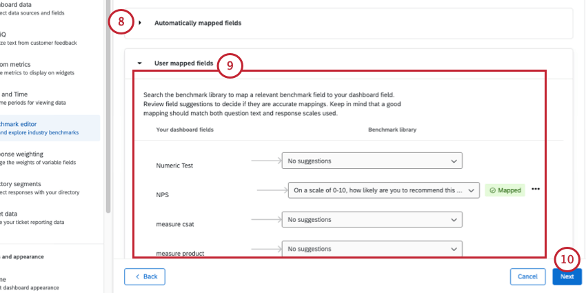 wEITER auf der Seite, auf der Sie Felder zuordnen