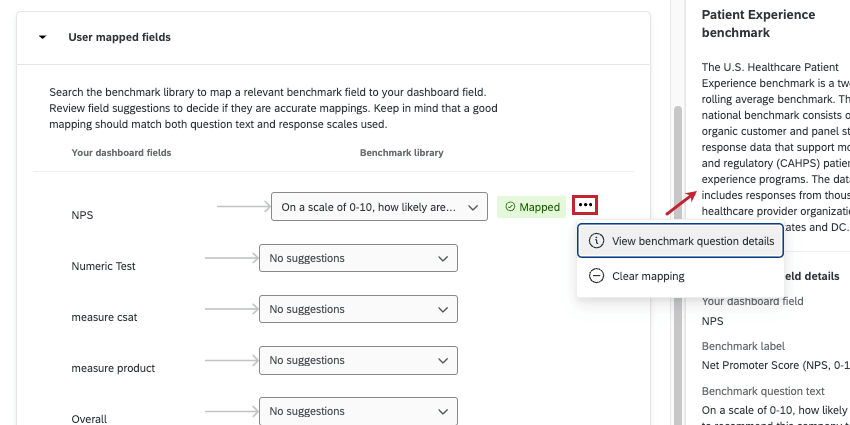 comment afficher le menu des détails du benchmark