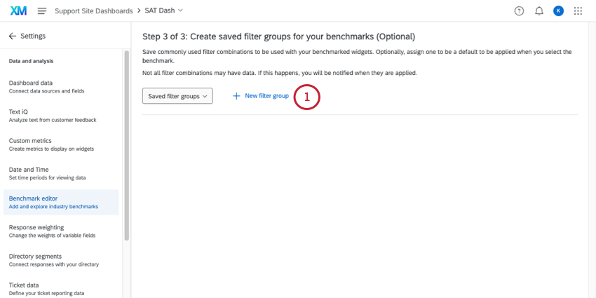 stage of benchmark building where you add filter groups
