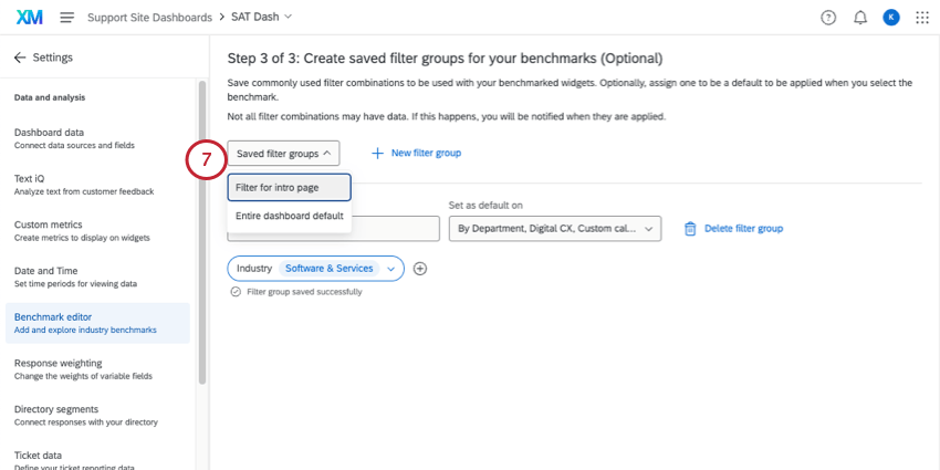 klicken Sie auf das Dropdown-Menü der Filtergruppe, um andere von Ihnen erstellte Filtergruppen zu sehen