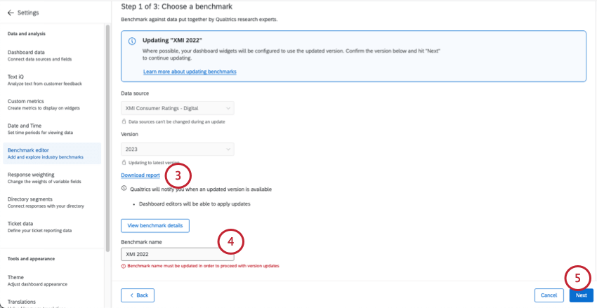 aggiornamento del benchmark alla pagina AVANTI