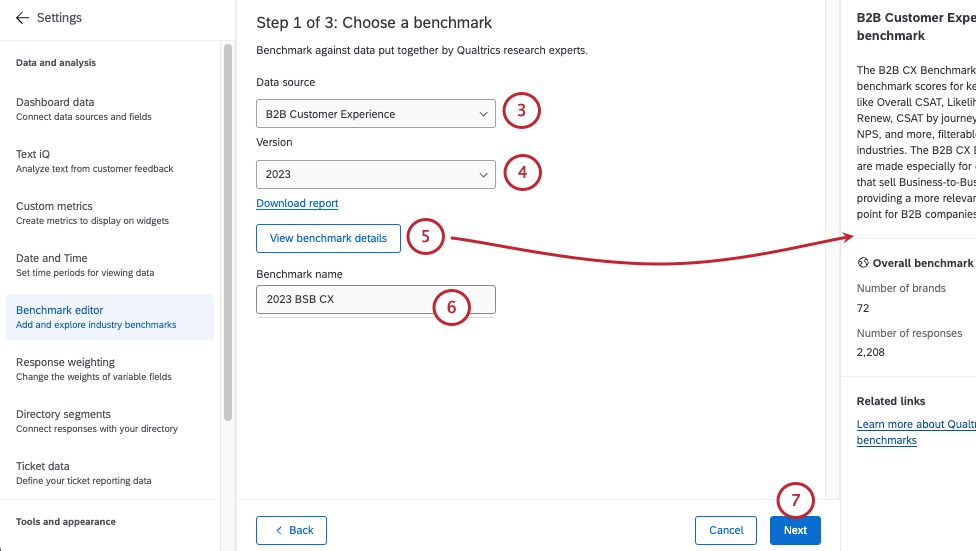 next page where you select a benchmark