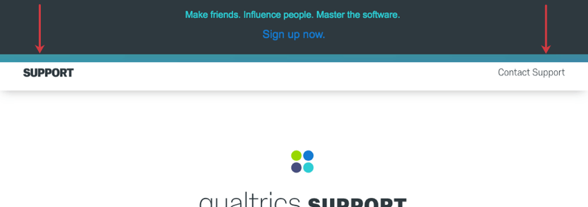An info bar slides down over the top of the support site