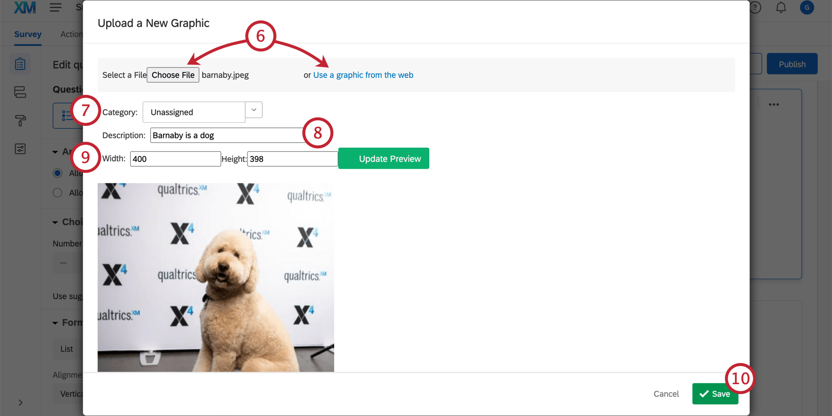 Uploading a new graphic to the Insert Graphic menu