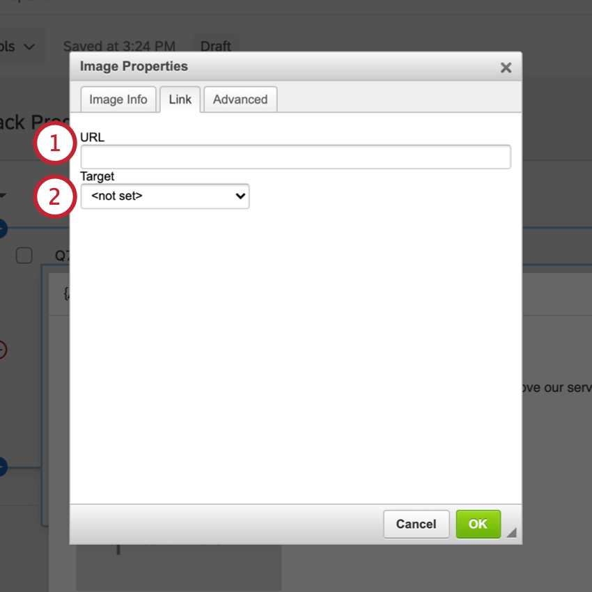Sezione Link della finestra delle proprietà dellimmagine