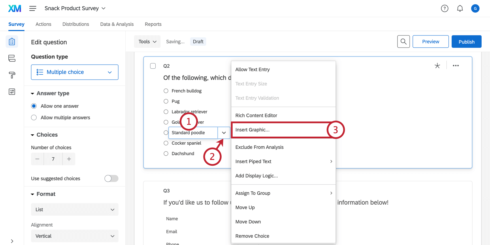 Einfügen einer Grafik in eine Antwortmöglichkeit