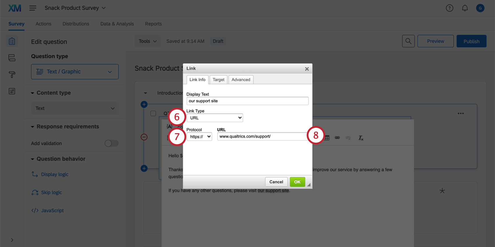 Options de type de lien dans léditeur dhyperliens