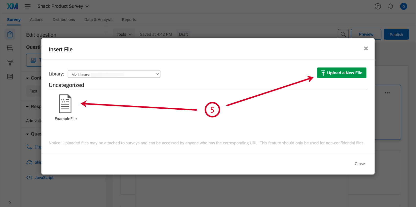 Upload a file to insert a file into a question