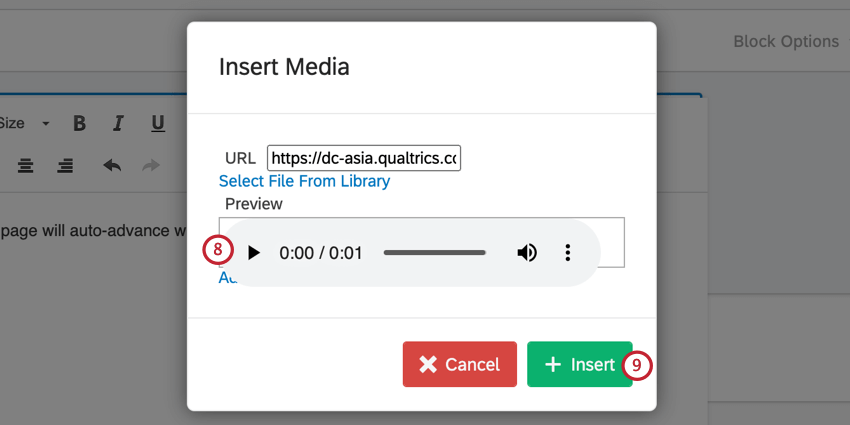 anteprima dei media prima di inserirli