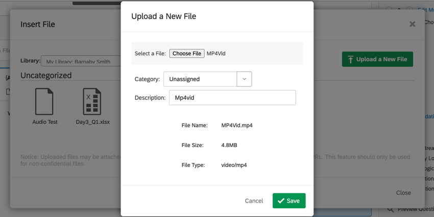 a tela para fazer upload de um novo arquivo para sua biblioteca