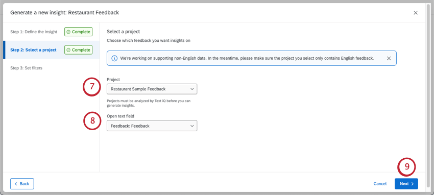 Project and open text field