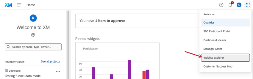 Abrir el menú de bento de 9&nbsp;puntos en el extremo superior derecho de la página y luego seleccionar Insights Explorer