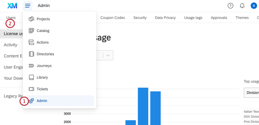 Navigation von der Admin-Registerkarte zu Benutzern