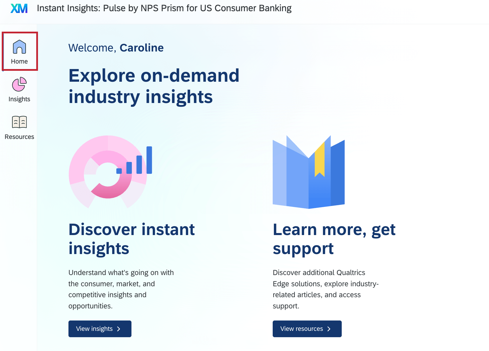 die Hervorhebung der Registerkarte "Home" in einer Instant Insights-App