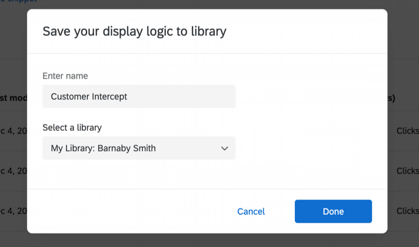 new window where you save intercept to a library