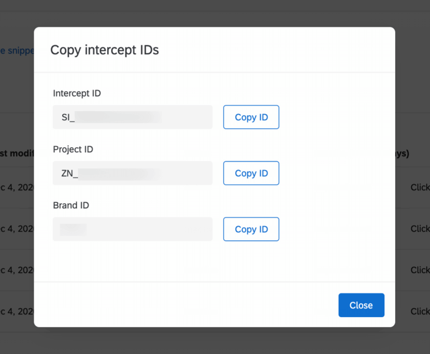 nouvelle fenêtre dans laquelle vous enregistrez les intercept ID dans votre presse-papiers