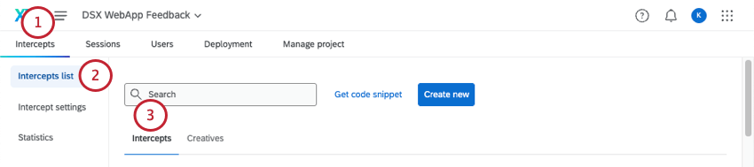 Captura de pantalla de la navegación a intercepciones, luego lista de intercepciones, luego intercepciones