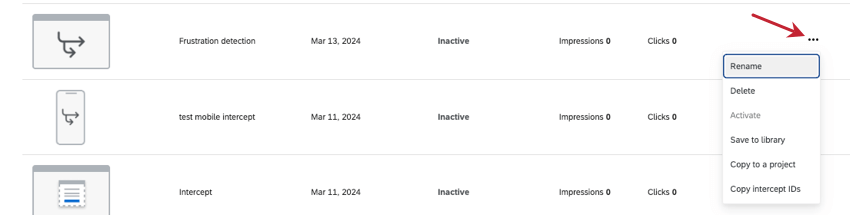3 dots next to an intercept clicked and menu exposed