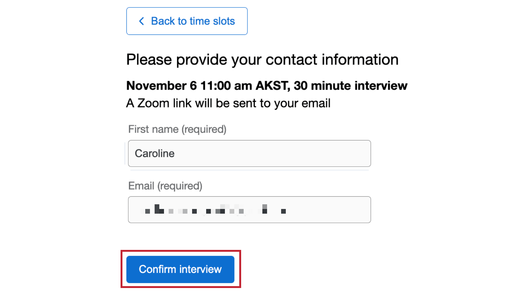 confirm interview button