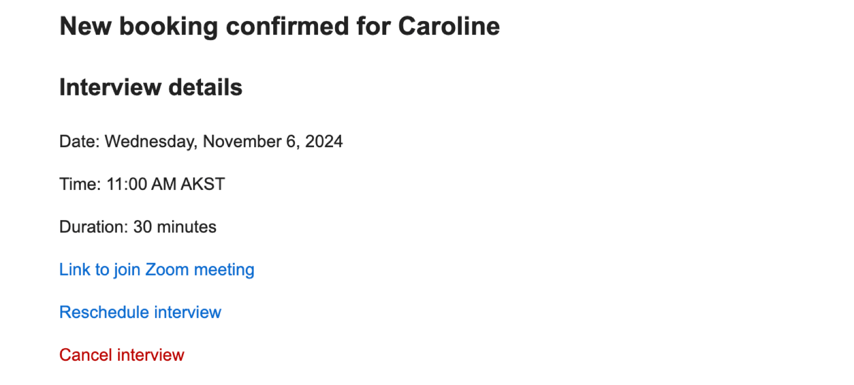 booking confirmation details