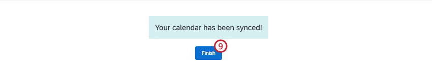 pulsante finish per terminare la sincronizzazione di google calendar