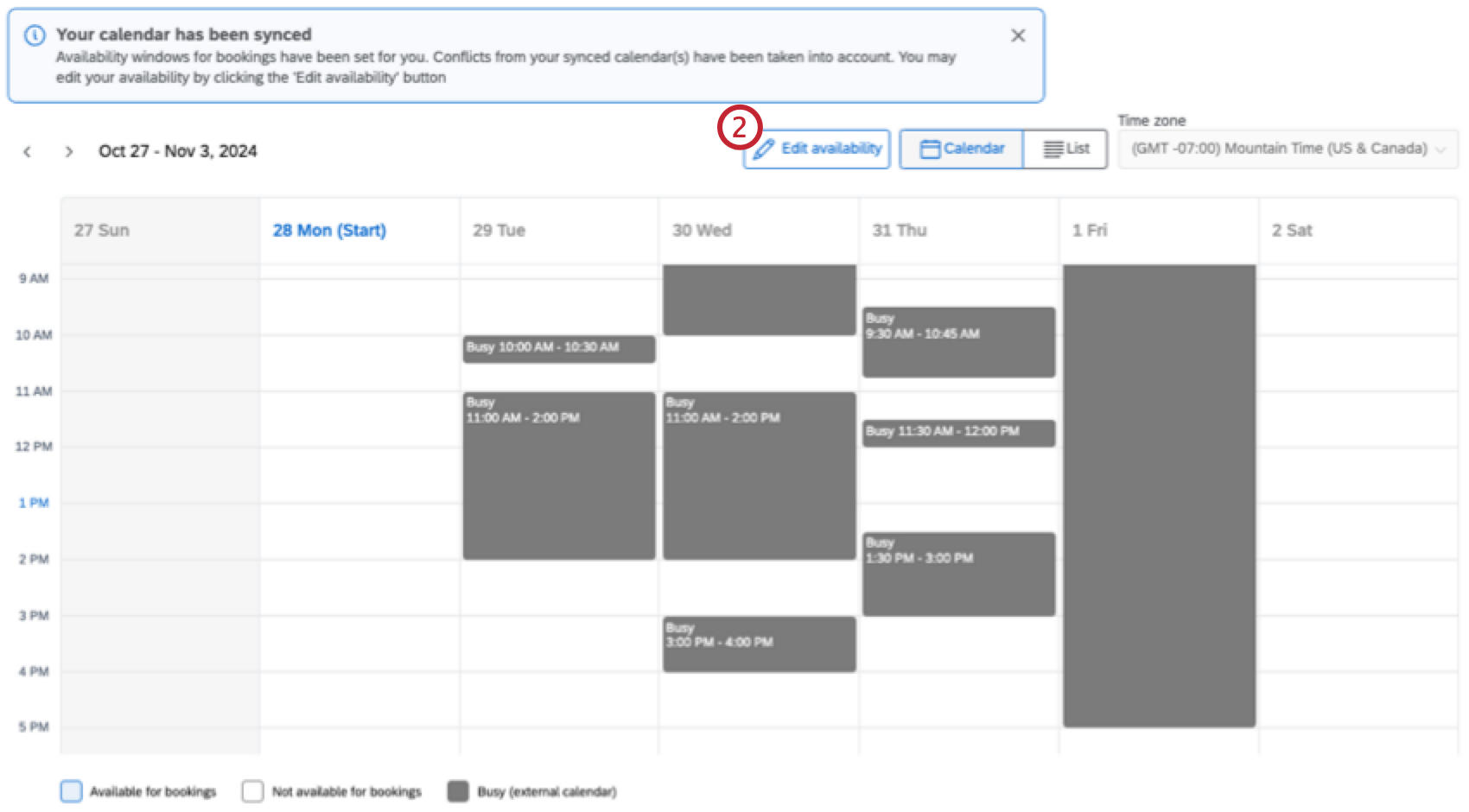 Bouton de modification de la disponibilité sur le calendrier