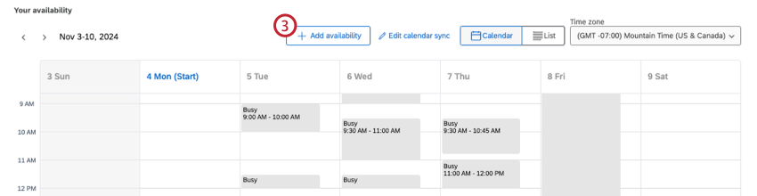 pulsante aggiungi disponibilità per iniziare ad aggiungere fasce orarie al calendario